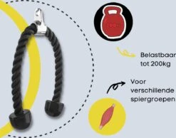 Merkloos Tricep Rope - Trekkoord Voor Krachtstation - Zwart - Nylon 70 CM -Fit Gear Verkoop 1200x943 1