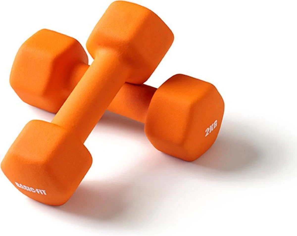Basic-Fit® Dumbbells - Dumbells Set - 2 X 2 Kg - Rubber - Oranje 3 Basic-Fit® Dumbbells - Dumbells Set - 2 X 2 Kg - Rubber - Oranje