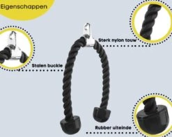 Merkloos Tricep Rope - Trekkoord Voor Krachtstation - Zwart - Nylon 70 CM -Fit Gear Verkoop 1200x959 1