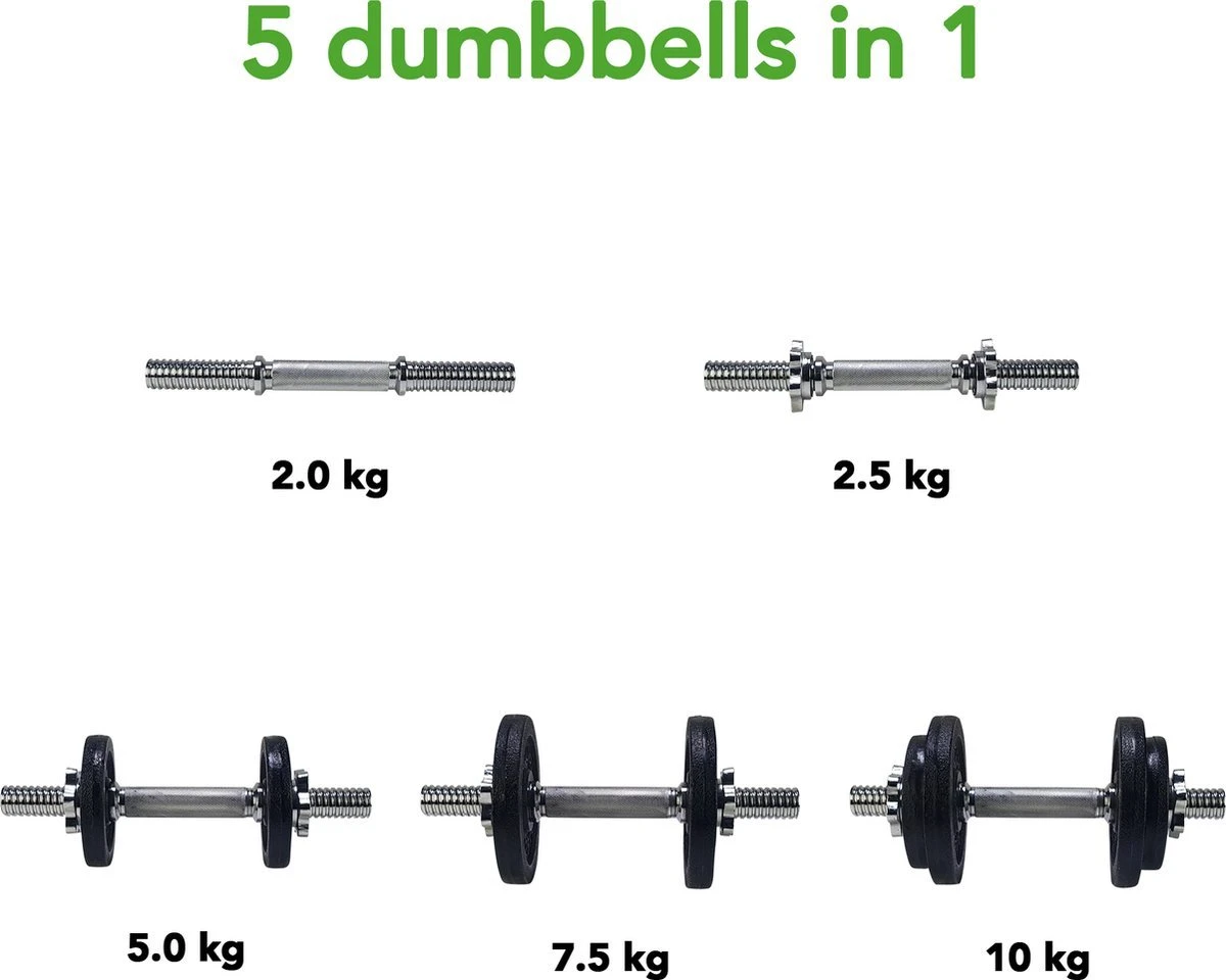 RS Sports Dumbellset - Halterset Met Gewichten - Totaal 20 Kg - 2 Stangen - Zwart 6 RS Sports Dumbellset - Halterset Met Gewichten - Totaal 20 Kg - 2 Stangen - Zwart - Afbeelding 4