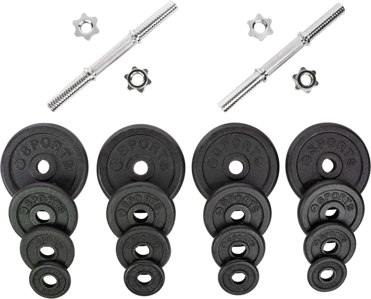 RS Sports Dumbellset - Halterset Met Gewichten - Totaal 40 Kg - 2 Stangen - Zwart 8 RS Sports Dumbellset - Halterset Met Gewichten - Totaal 40 Kg - 2 Stangen - Zwart - Afbeelding 6