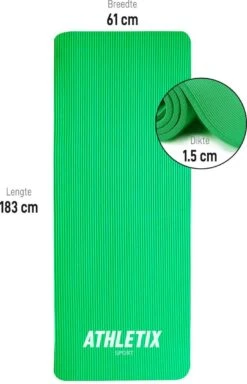 Athletix® Premium NBR Fitnessmat - Yogamat - 183 X 61 X 1.5 Cm - Met Draagriem En Draagtas - Groen 12 Athletix® Premium NBR Fitnessmat - Yogamat - 183 X 61 X 1.5 Cm - Met Draagriem En Draagtas - Groen -Fit Gear Verkoop 771x1200