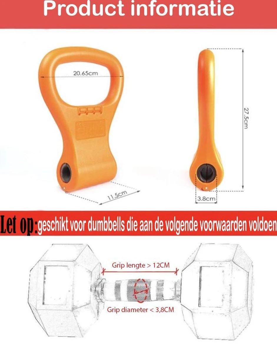 MJ Sports Premium Dumbbell To Kettlebell Grip - Dumbbell Naar Kettlebell Verstelbaar - Dumbbells - Kettlebells - Gewichten - Fitness - One Size - Oranje 8 MJ Sports Premium Dumbbell To Kettlebell Grip - Dumbbell Naar Kettlebell Verstelbaar - Dumbbells - Kettlebells - Gewichten - Fitness - One Size - Oranje - Afbeelding 6