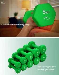 JPS Sports® Dumbells - Gewichten - Dumbells 5kg - Dumbells Set 2 X 5 Kg - Zeshoekig - Duurzaam - Groen -Fit Gear Verkoop 960x1200 7