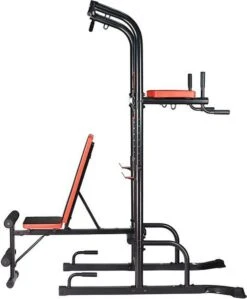 Fitness Trainer - Pull Up Toren - Dip Station – Push Up Bar - Dip Rack Halterbank Inc. 50 Kg GEWICHTEN + Sportbank Fitnessbank + Halterschijven + 3 Halterstangen - Multifunctioneel - Volledig Instelbaar - Opklapbaar -Fit Gear Verkoop 990x1200 1